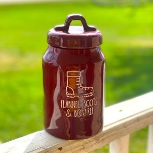 Rae Dunn Flannel, Boots and Bonfire Canister